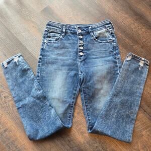 Kan Can High Rise Button Fly Skinny Distressed Size 7/27
